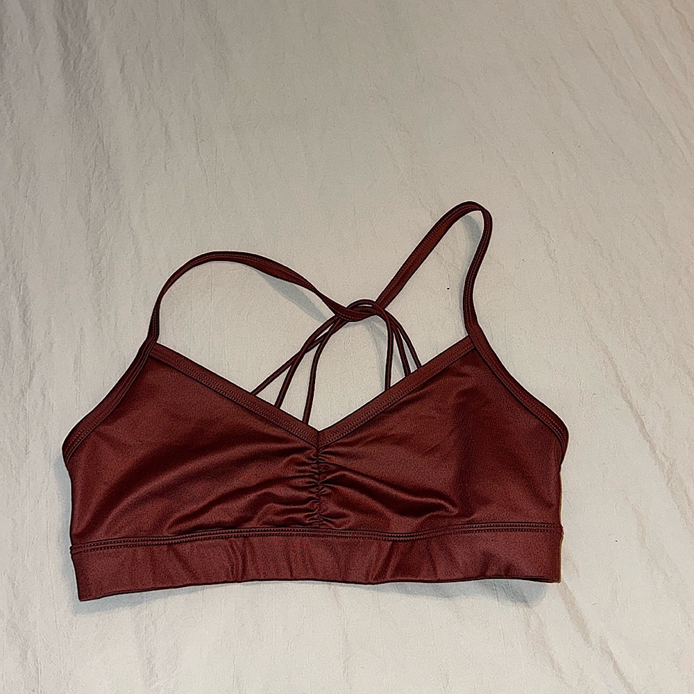 Alo Yoga sunny strappy bra small rosewood glossy sports bra